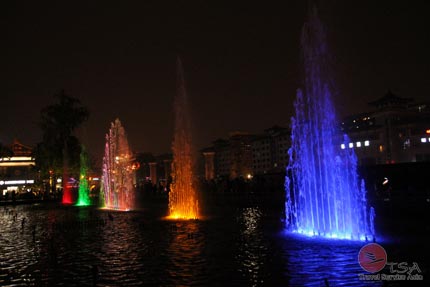 Wasser- und Lichtshow vor der Wildganspagode Wassershow