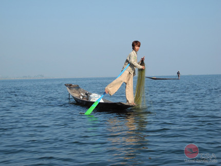 Fischer auf einem Bein